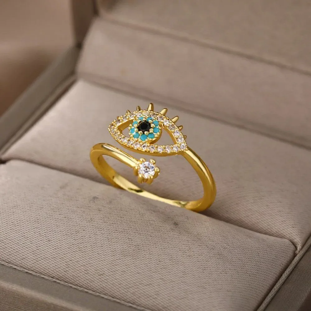 Lucky Evil Eye Adjustable Gold Ring